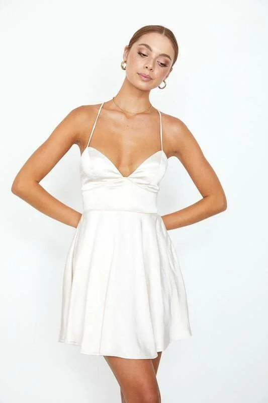 Strapless mini dresses for a beach vacation Aphrodite Champagne Satin Bustier Dress