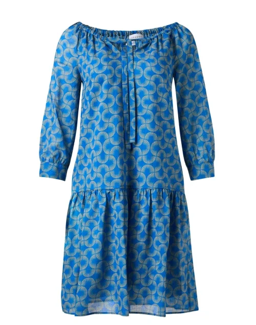 Everyday Dress with High - low Hem for a Trendy Edge​ Blue Geometric Print Dress