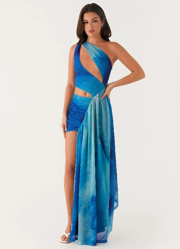 Everyday Dress with V - neck for a Flattering Fit Blinded Maxi Dress - Blue Tie Dye Everyday Dress with V - neck for a Flattering Fit Blinded Maxi Dress - Blue Tie Dye