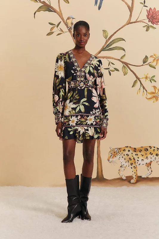 Metallic mini dresses for a glamorous event Black Surreal Flowers Long Sleeve Mini Dress Metallic mini dresses for a glamorous event Black Surreal Flowers Long Sleeve Mini Dress