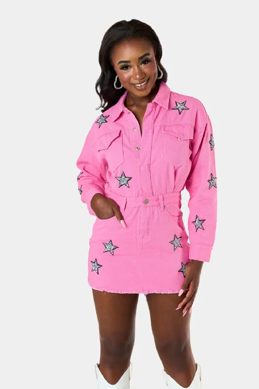  Raelynn Denim Mini Dress - Pink