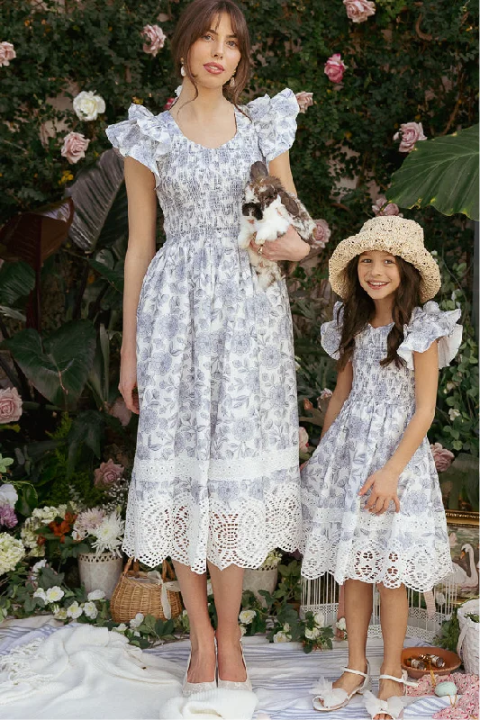 Everyday Maternity Dress with Stretch Fabric​ Hattie Dress in Blue Floral