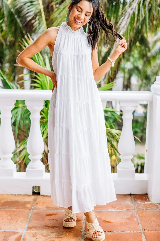 Midi dresses with asymmetric hems for a fashion - forward and dynamic appearance Come To Me Off White Tiered Midi Dress Midi dresses with asymmetric hems for a fashion - forward and dynamic appearance Come To Me Off White Tiered Midi Dress
