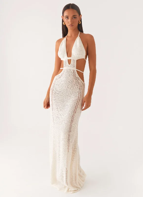  In Motion Cut Out Crochet Maxi Dress - White