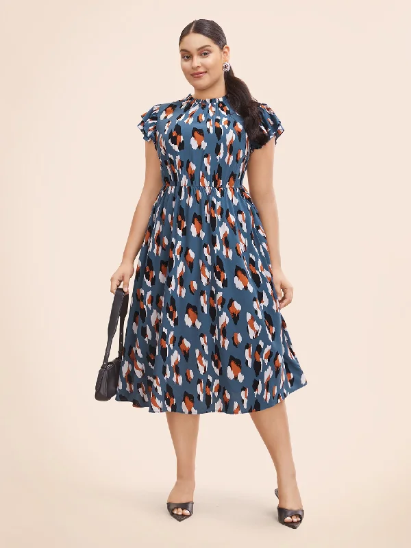 Sleeveless midi dresses with lace details for summer weddings Allover Print Frill Trim Flutter Sleeve Dress Sleeveless midi dresses with lace details for summer weddings Allover Print Frill Trim Flutter Sleeve Dress