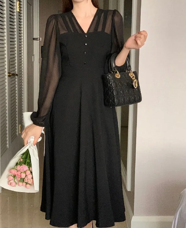 Everyday Dress with Anti - allergenic Material for Sensitive Skin​ [🍂F/W] Feminine Chiffon Ribbon Long Dress