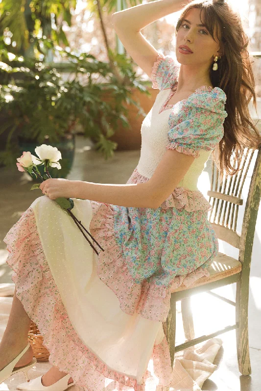 Everyday Chambray Dress with Roll - up Sleeves​ Melanie Dress in Floral