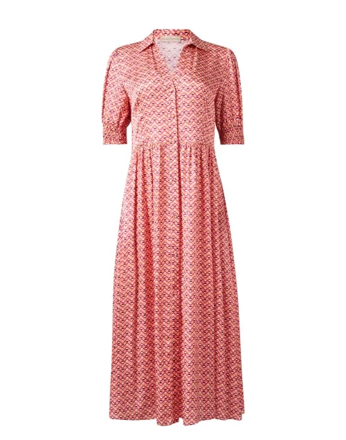 Everyday Dress with Raglan Sleeves for a Comfortable Fit​ Pink Printed Shirt Dress