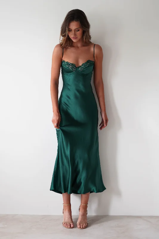 A - line midi dresses with floral prints for spring brunches Ricci Soft Satin Maxi Dress | Forest Green A - line midi dresses with floral prints for spring brunches Ricci Soft Satin Maxi Dress | Forest Green