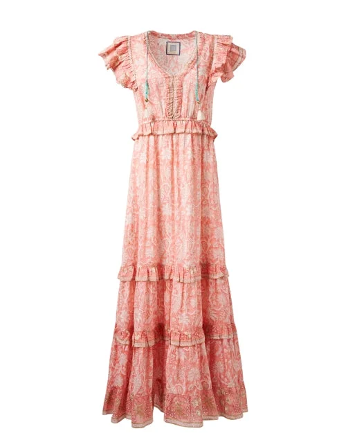  Paris Peach Floral Cotton Silk Dress