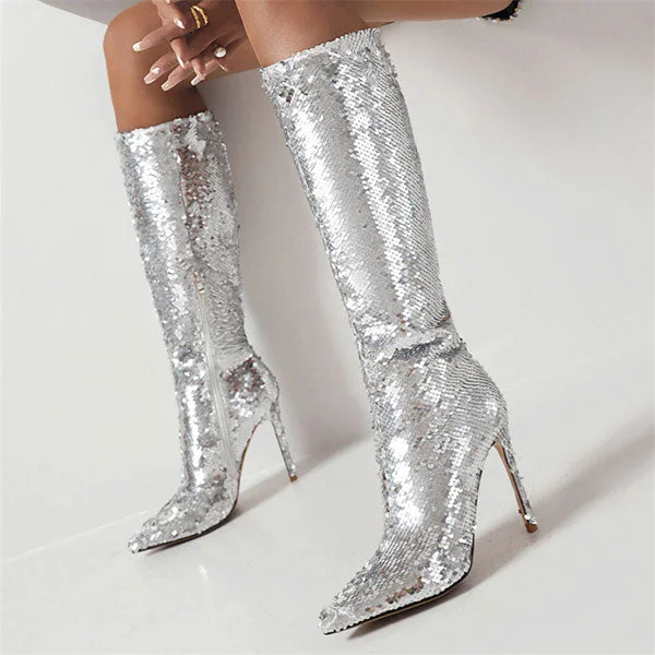 Sequined Glittery Pointed Toe Boots