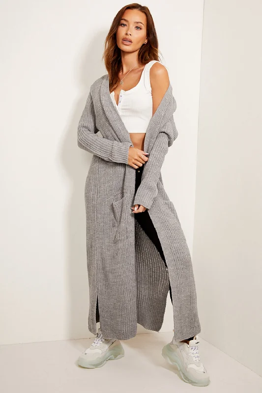 ribbed women cardigan with a classic textureAllies Grey Longline Knitted Open Cardigan ribbed women cardigan with a classic textureAllies Grey Longline Knitted Open Cardigan