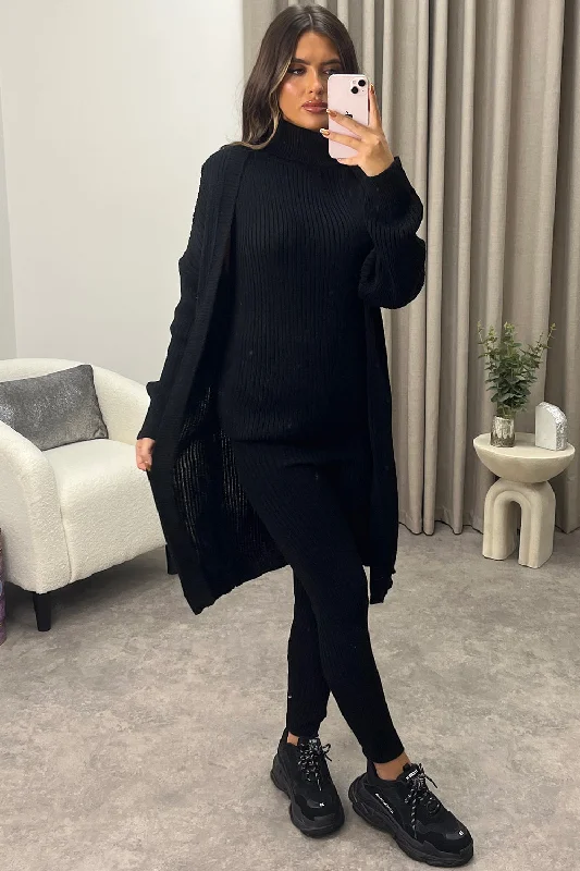 sequin embellished women cardigan for special occasionsAriannas Black Roll Neck Knitted 3 Piece Loungewear Set sequin embellished women cardigan for special occasionsAriannas Black Roll Neck Knitted 3 Piece Loungewear Set