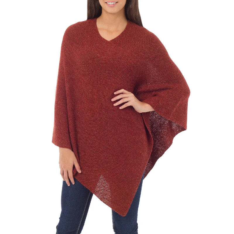 ribbed women cardigan with a classic textureAutumn Splendor Handmade Alpaca Poncho