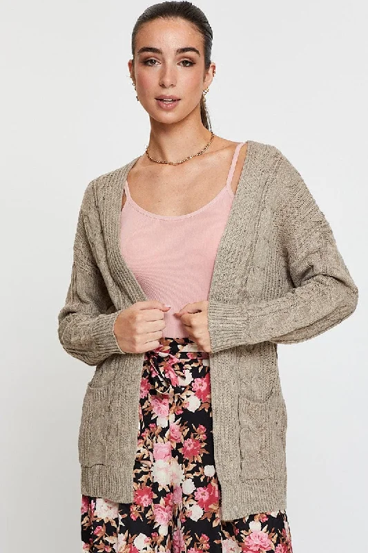 cropped women cardigan to pair with high - waisted jeansBeige Knit Cardigan Long Sleeve Relaxed Cable cropped women cardigan to pair with high - waisted jeansBeige Knit Cardigan Long Sleeve Relaxed Cable