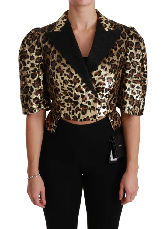 Hooded women's puffer coats in neon colors for high - visibility sportsDolce & Gabbana Leopard Sequined Jacket Hooded women's puffer coats in neon colors for high - visibility sportsDolce & Gabbana Leopard Sequined Jacket