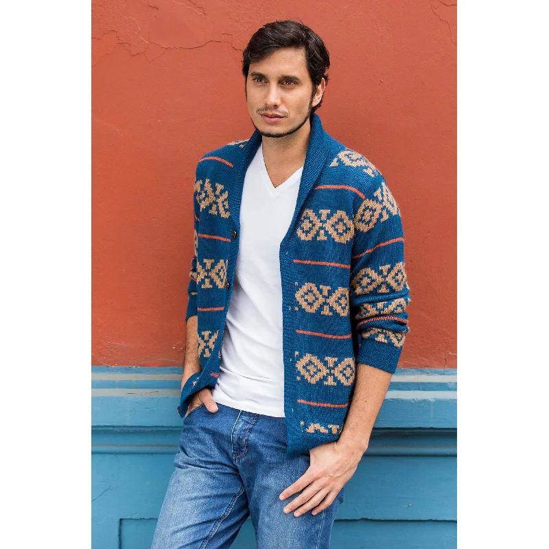 hooded women cardigan for added warmth and styleBlue Chakana Alpaca Men's Cardigan