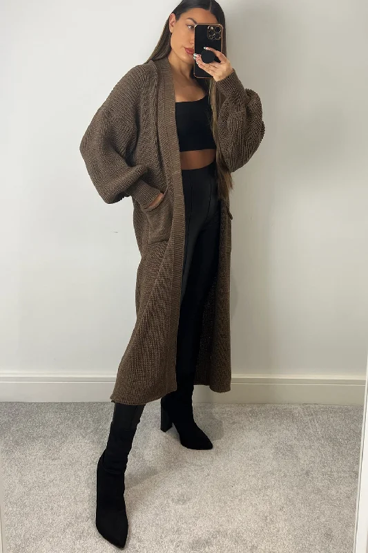 long length women cardigan with side slitsBonnie Brown Longline Open Front Knitted Cardigan long length women cardigan with side slitsBonnie Brown Longline Open Front Knitted Cardigan