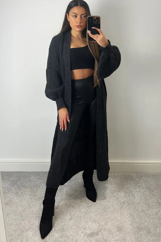 hand knitted women cardigan with artisanal charmBonnie Charcoal Longline Open Front Knitted Cardigan hand knitted women cardigan with artisanal charmBonnie Charcoal Longline Open Front Knitted Cardigan