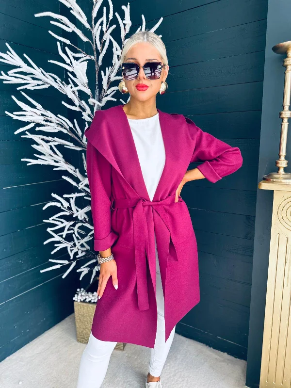 Women's longline double - breasted camel coats for a sophisticated lookBree Belted Coatigan Plum Women's longline double - breasted camel coats for a sophisticated lookBree Belted Coatigan Plum