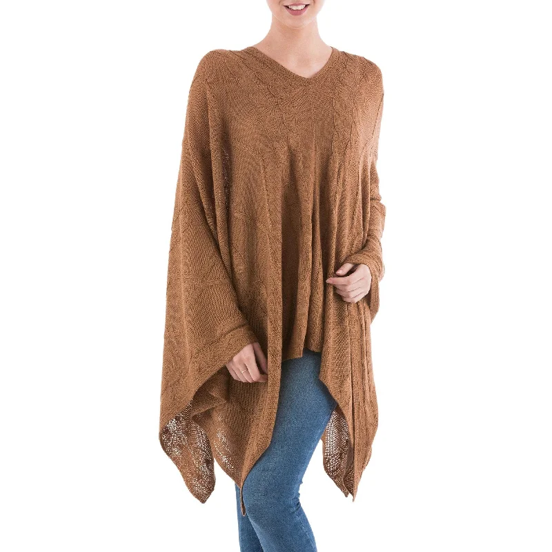 hand knitted women cardigan with artisanal charmBrown Lightweight Peruvian Poncho