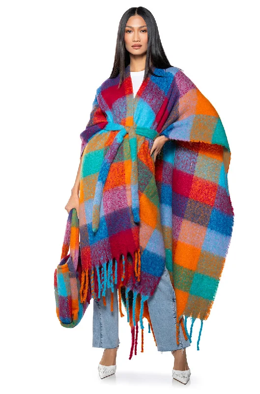 color block women cardigan with bold huesLET'S STAY IN KNIT PONCHO