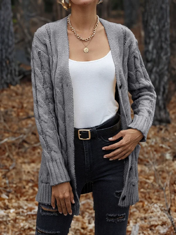floral print women cardigan for a feminine touchCable-Knit Button Down Cardigan