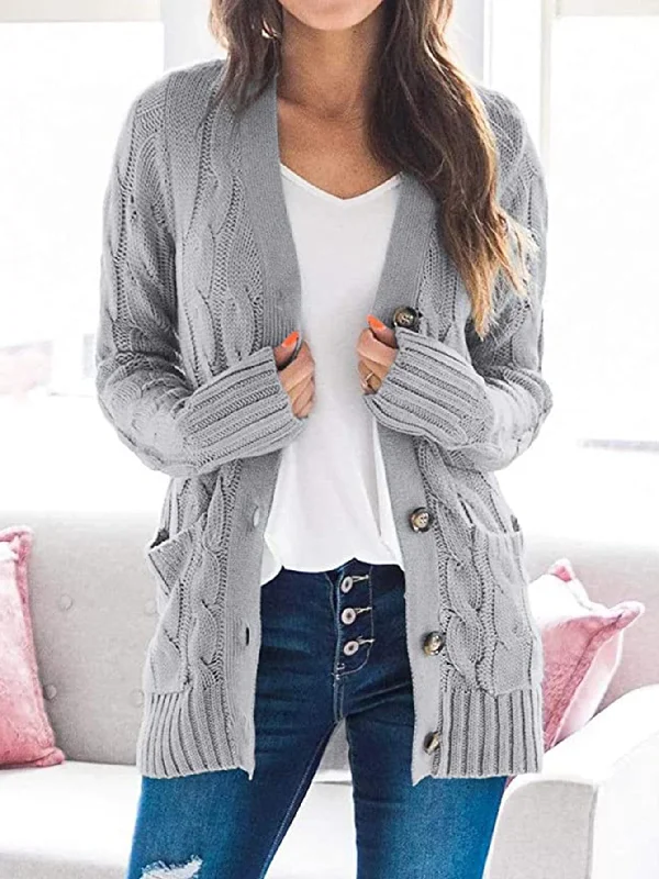 machine washable women cardigan for easy careCable-Knit Buttoned Cardigan with Pockets machine washable women cardigan for easy careCable-Knit Buttoned Cardigan with Pockets