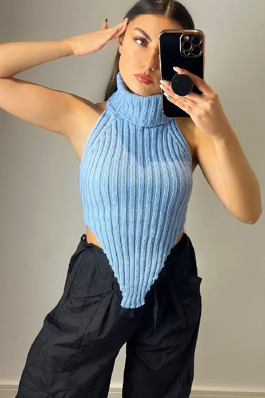 organic cotton women cardigan for an eco - friendly choiceCaitlin Blue Roll Neck Distressed Hem Knit Crop Top organic cotton women cardigan for an eco - friendly choiceCaitlin Blue Roll Neck Distressed Hem Knit Crop Top