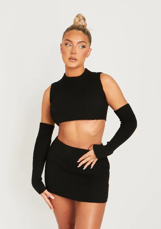 hand knitted women cardigan with artisanal charmCali Black Knitted Crop Top With Separate Sleeves hand knitted women cardigan with artisanal charmCali Black Knitted Crop Top With Separate Sleeves