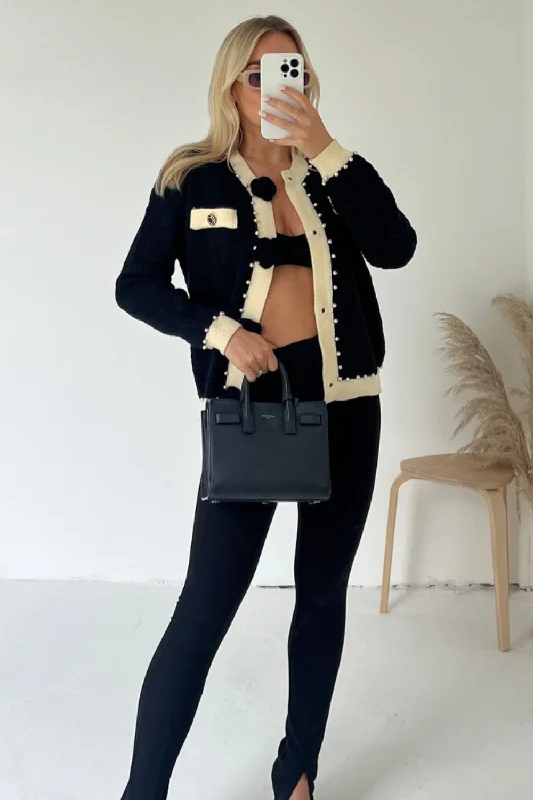 hand knitted women cardigan with artisanal charmCamille black flower button knitted Cardigan hand knitted women cardigan with artisanal charmCamille black flower button knitted Cardigan