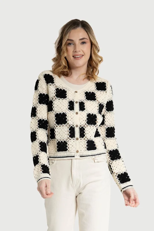 button down women cardigan with vintage buttonsCheckered Crochet Cardigan