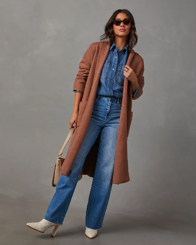ribbed women cardigan with a classic textureColetti Longline Open Front Duster