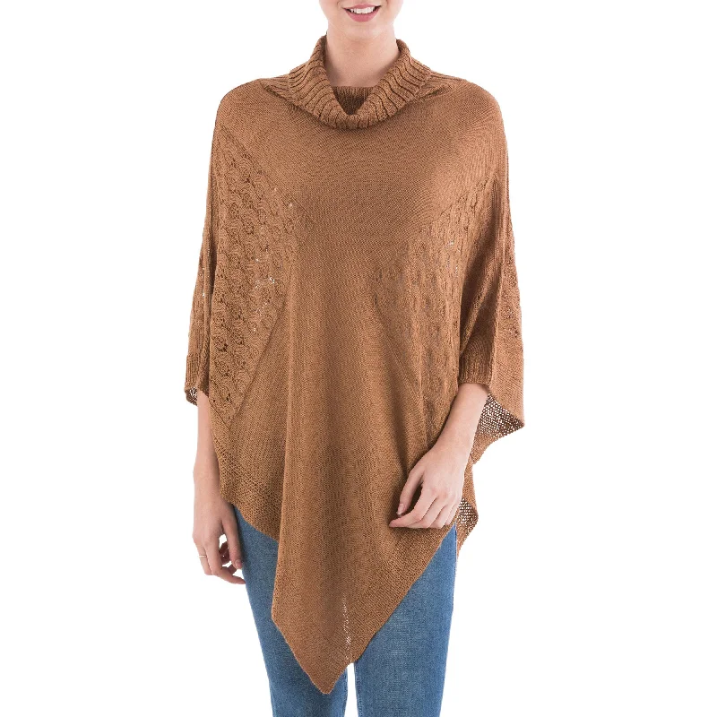 open front women cardigan for easy stylingCopper Reality Squared Brown Knit Poncho