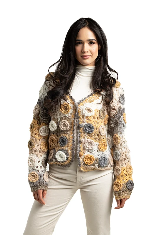 open front women cardigan for easy stylingCrochet Floral Pattern Cardigan