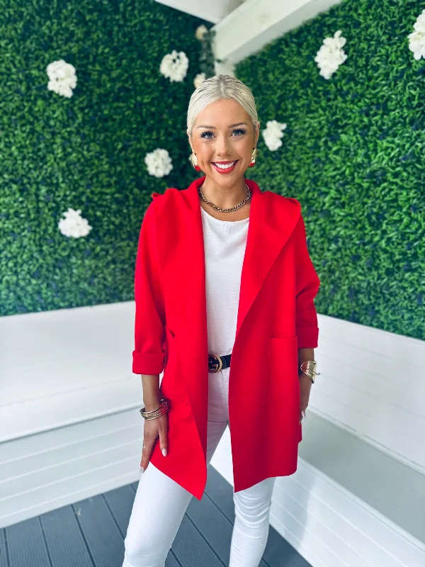 Women's reversible down coats with two - tone designs for versatile stylingDenise Hooded Coatigan Red Women's reversible down coats with two - tone designs for versatile stylingDenise Hooded Coatigan Red