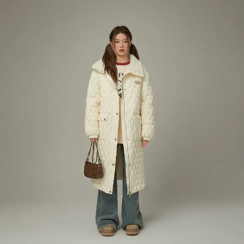 Mid - length women's down coats in a slim fit for a modern and sleek appearanceCollar Quilted Padded Long Coat Mid - length women's down coats in a slim fit for a modern and sleek appearanceCollar Quilted Padded Long Coat