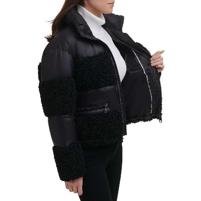 Mid - length women's down coats in a slim fit for a modern and sleek appearanceDKNY Womens Sherpa Cold Weather Puffer Jacket Mid - length women's down coats in a slim fit for a modern and sleek appearanceDKNY Womens Sherpa Cold Weather Puffer Jacket