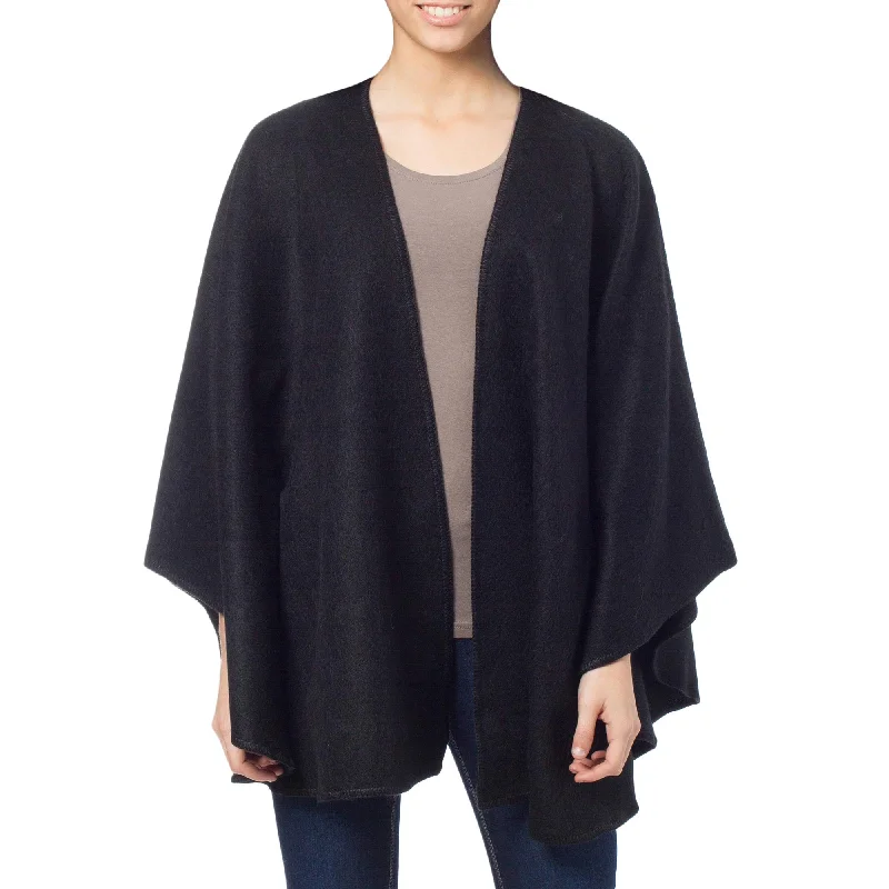 color block women cardigan with bold huesEbony Sky Black Alpaca Blend Ruana Cloak
