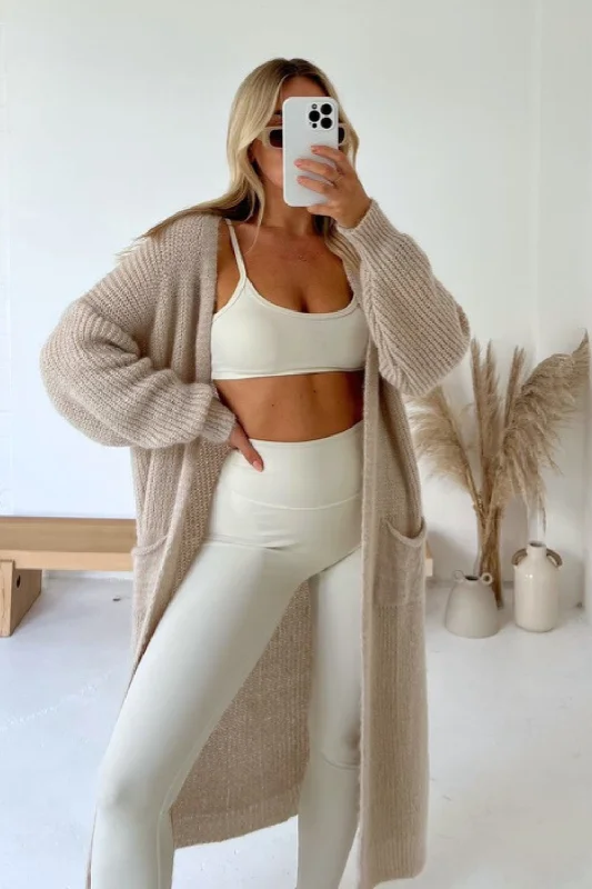 maternity women cardigan for expecting momsEloise beige fine knit long cardigan