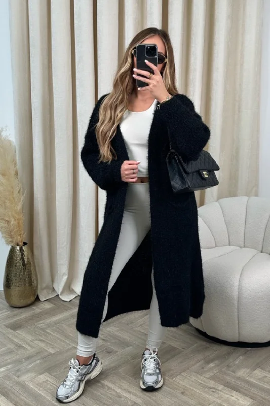 organic cotton women cardigan for an eco - friendly choiceEloise black fine knit long cardigan organic cotton women cardigan for an eco - friendly choiceEloise black fine knit long cardigan