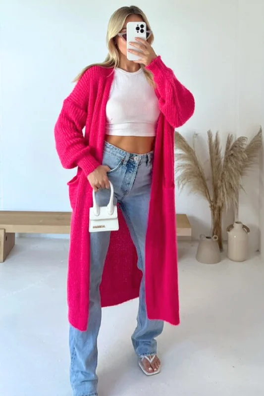 hooded women cardigan for added warmth and styleEloise dark pink fine knit long cardigan hooded women cardigan for added warmth and styleEloise dark pink fine knit long cardigan
