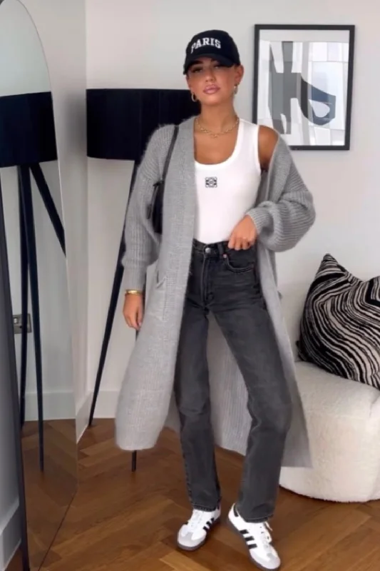 plus size women cardigan for comfortable layeringEloise grey fine knit long cardigan plus size women cardigan for comfortable layeringEloise grey fine knit long cardigan