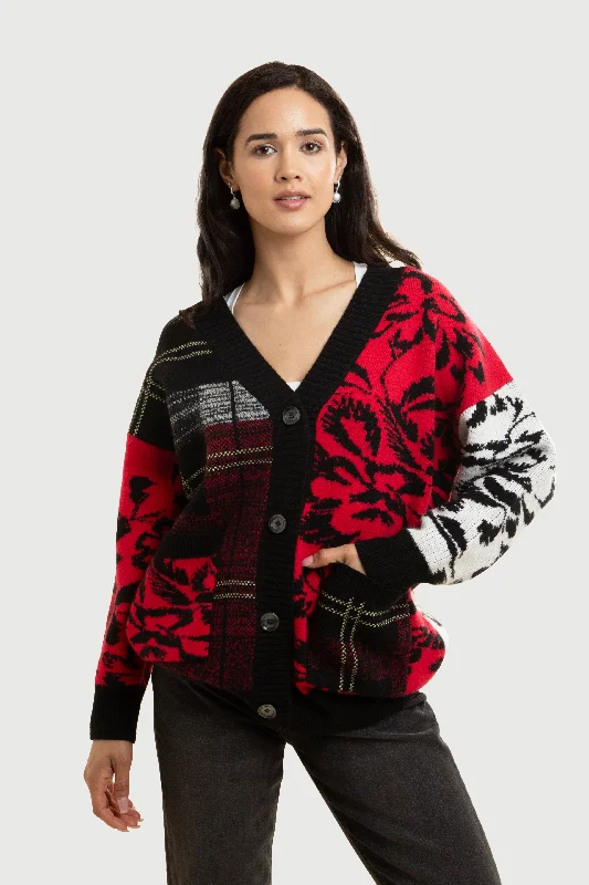 lightweight women cardigan for spring and fallFloral Plaid Cardigan