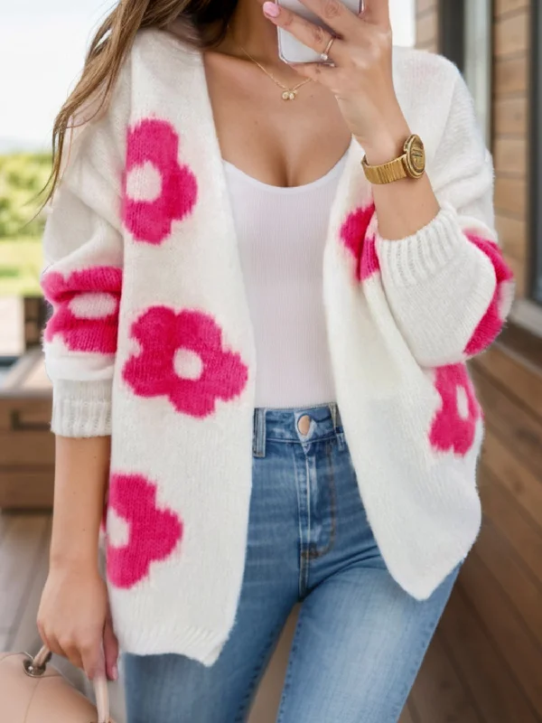 hooded women cardigan for added warmth and styleFlower Open Front Long Sleeve Cardigan hooded women cardigan for added warmth and styleFlower Open Front Long Sleeve Cardigan