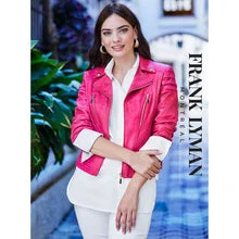 Mid - length women's down coats in a slim fit for a modern and sleek appearanceFrank lyman pink leatherette jacket. Mid - length women's down coats in a slim fit for a modern and sleek appearanceFrank lyman pink leatherette jacket.