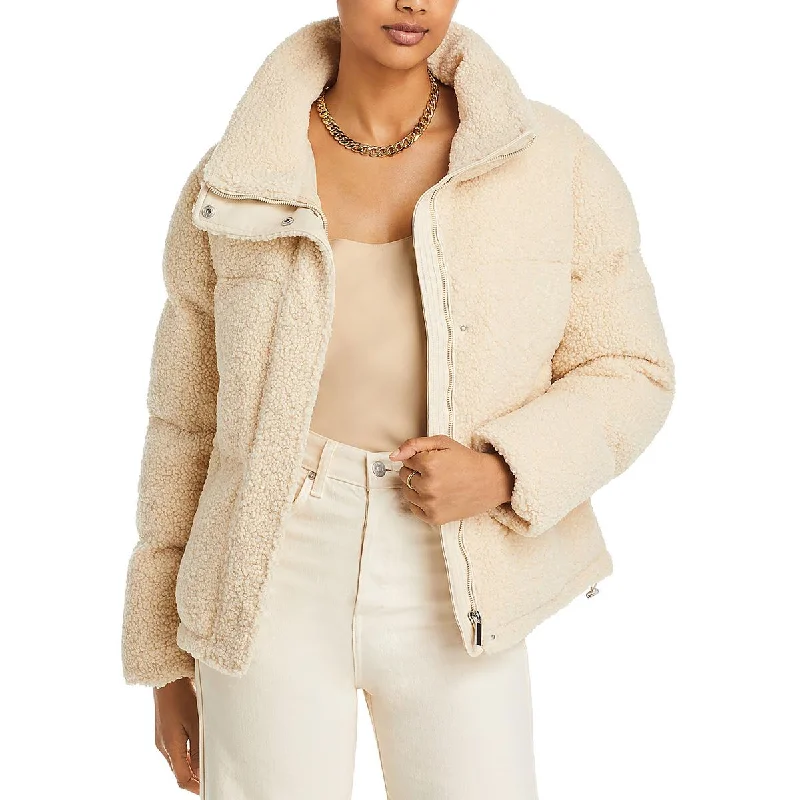 Women's knee - length wool blend coats with a fur collar for added warmthFrench Connection Womens Faux Shearling Heavy Puffer Jacket Women's knee - length wool blend coats with a fur collar for added warmthFrench Connection Womens Faux Shearling Heavy Puffer Jacket