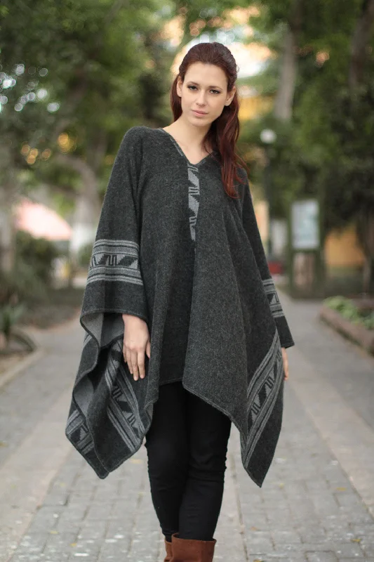 organic cotton women cardigan for an eco - friendly choiceGray & Black Glyphs Alpaca Blend Reversible Poncho organic cotton women cardigan for an eco - friendly choiceGray & Black Glyphs Alpaca Blend Reversible Poncho