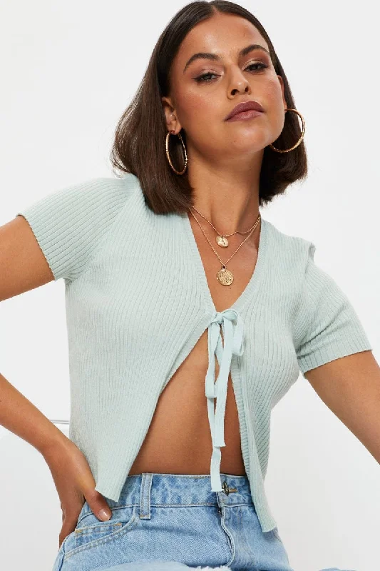 cropped women cardigan to pair with high - waisted jeansGreen Short Sleeve Tie Up Cardigan cropped women cardigan to pair with high - waisted jeansGreen Short Sleeve Tie Up Cardigan
