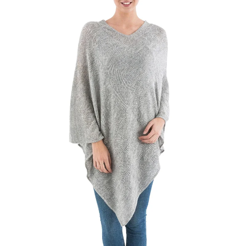 cropped women cardigan to pair with high - waisted jeansGrey Tulip Petal Poncho